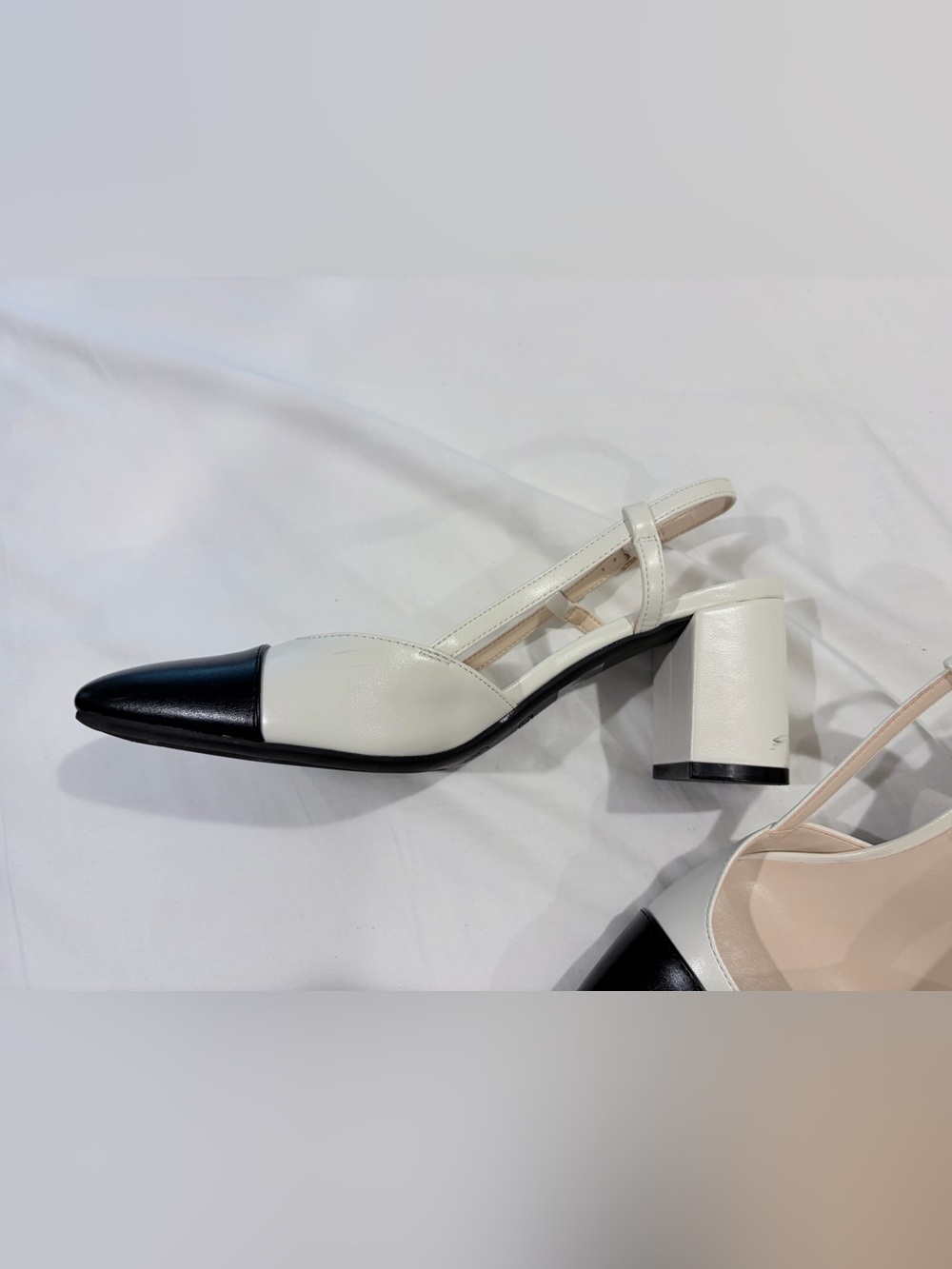 Nine West Black and White Slingback Cap-Toe Pumps - Picture 2 of 6